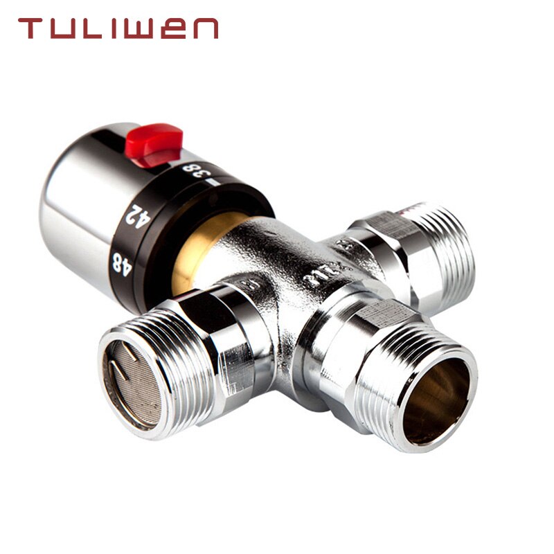 Solid Copper 3-Way Thermostatic Mixing Valve 3/4 Inch Solar Water Heater Valve Regulating Temperature Control Valve