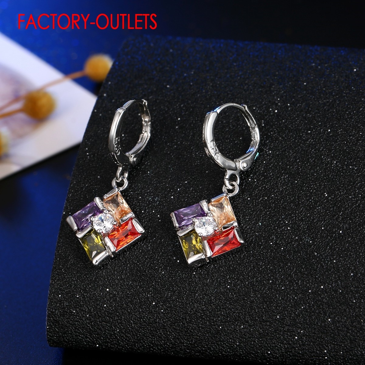 Pendant Necklace Hoop Earrings Set For Decoration Jewelry Square Austrian Crystal Women Girls Engagement Anniversary