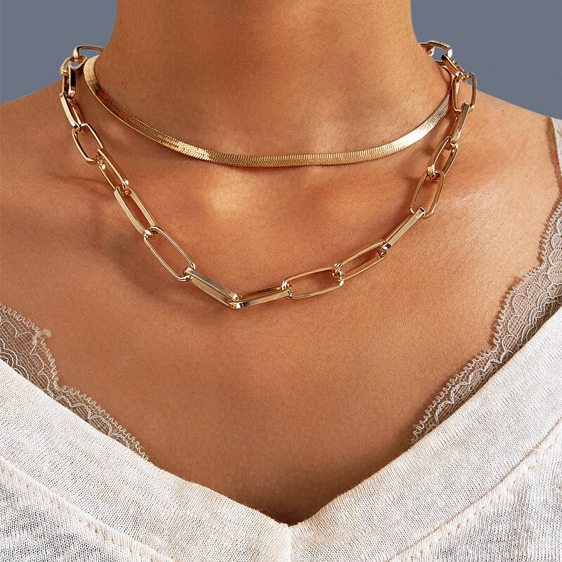 Gothic Punk Metal Multi Layer Dikke Ketting Choker Ketting Voor Vrouwen Mannen Gold Streetwear Sieraden Vrouwelijke Chocker Collier: OV51689