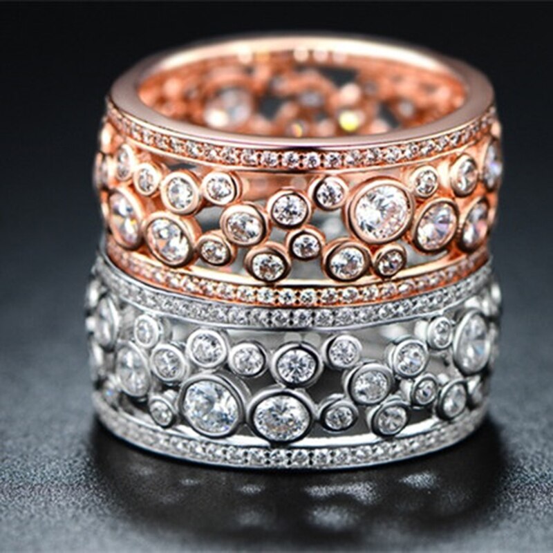 Huitan WunderschöNe Frauen Hochzeit Braut Ring Ethnische Stil Mikro Gepflasterte CZ Stein Hohl Geburtstag für murmeln/Großmurmeln