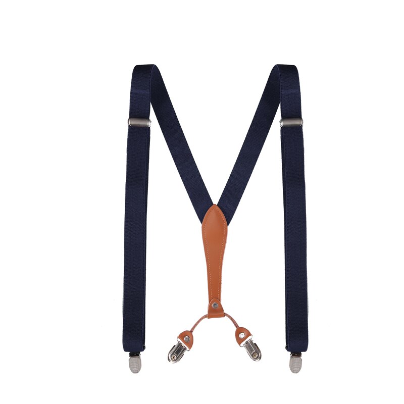 Y-Vorm 4 Clips Bretels Mannelijke Unisex Vintage Casual Lederen Bretels 2.5 Cm Breedte Voor Man Vrouw Microfiber Bretels: Navy blue