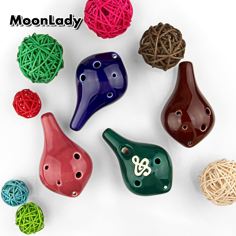 Ocarina-Colgante de cerámica con 6 agujeros para principiantes, Ocarina pequeña de boca larga, tono Alto C, recuerdo turístico, juguetes de enseñanza, 4 colores