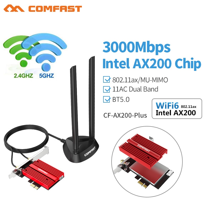 3000Mbps Dual Band Wireless Desktop PCIe For Intel AX200 Plus Card 802.11ax 2.4G/5Ghz Bluetooth 5.0 PCI Express WiFi 6 Adapter