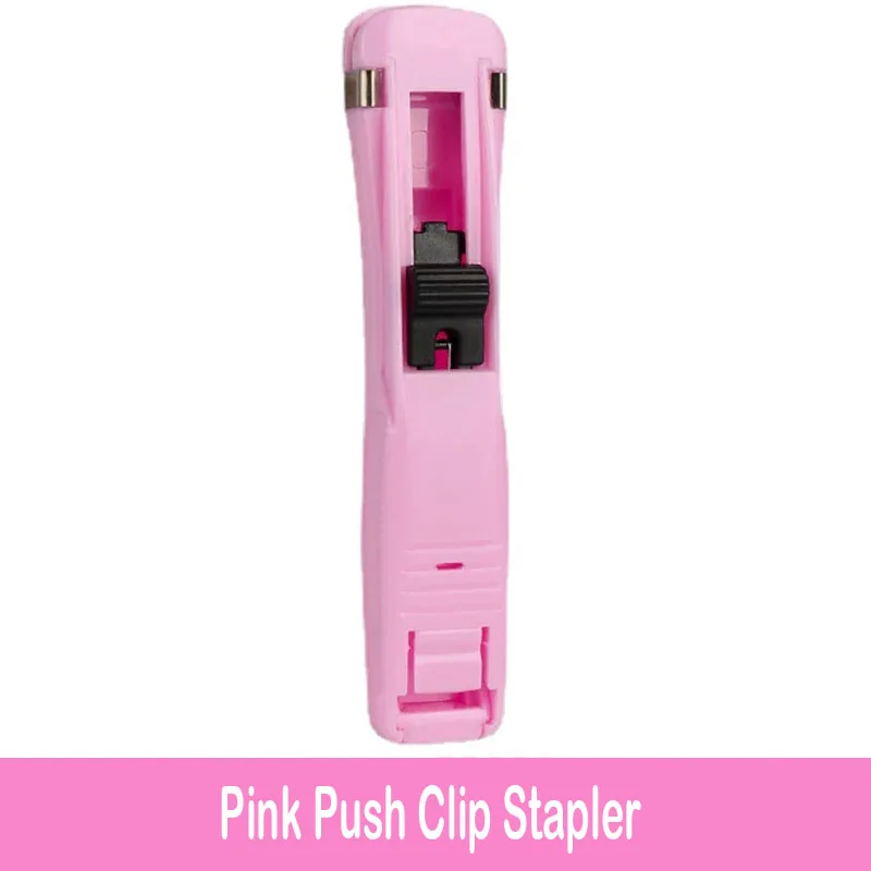 Staple Metal Clip Push Hand Paper Clipper with Refill Fixing Organizing Stapler Reusable Push Clamp for Document File Stationery: light yellow