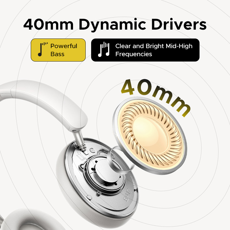 Bezprzewodowe słuchawki Bluetooth UGREEN Studio Max2, czas odtwarzania 80 godzin, słuchawki douszne HiFi Stereo z mikrofonem, Bluetooth 5.4