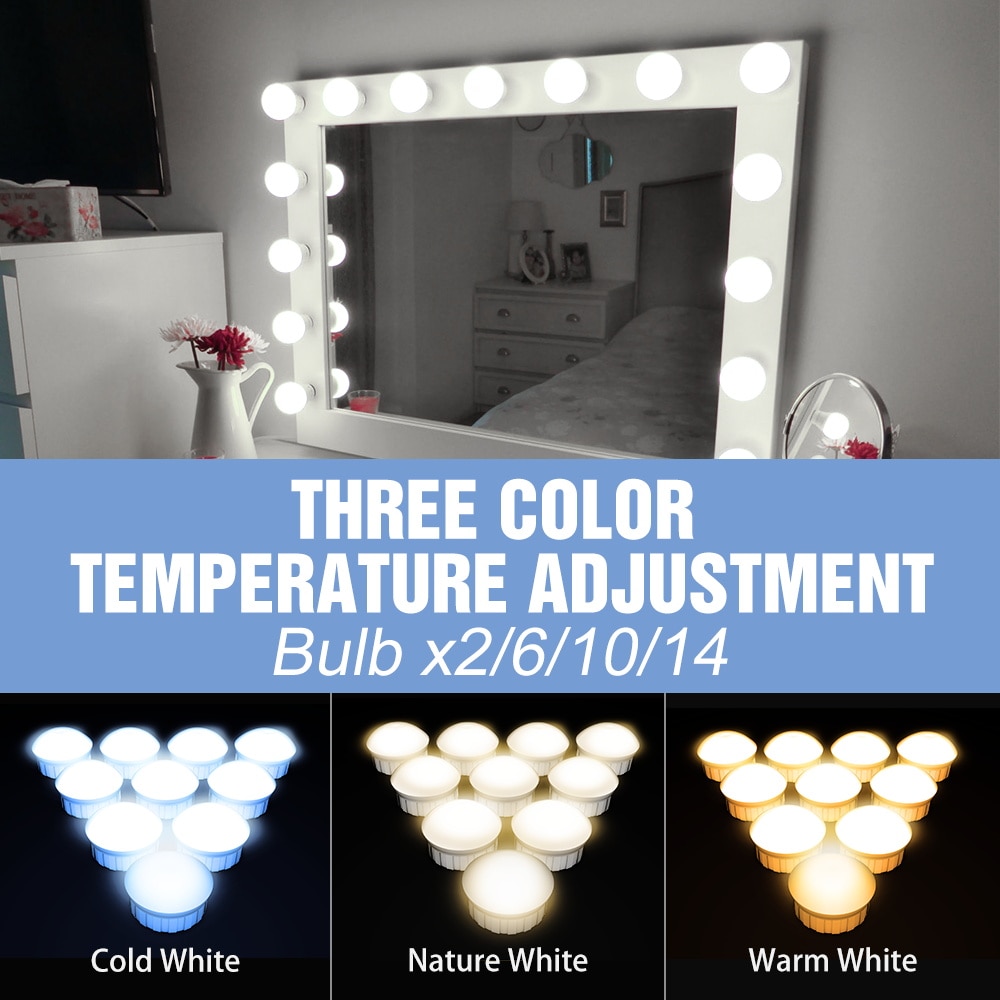 Usb 12v kit de lâmpadas led tipo hollywood para espelho, lâmpada regulável para maquiagem de banheiro, cosméticos, lâmpada de parede, iluminação para cosméticos