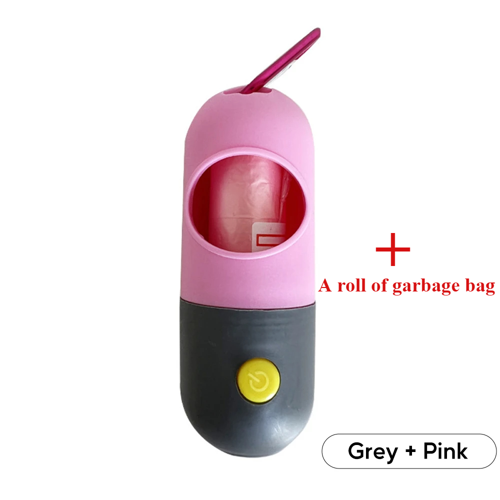 Led Light Dog Poop Bags Dispenser Degradable Waste Bag Outdoor Portable Pet Trash Bags Dog Cat Cleaning Supplies Accessories: Pink