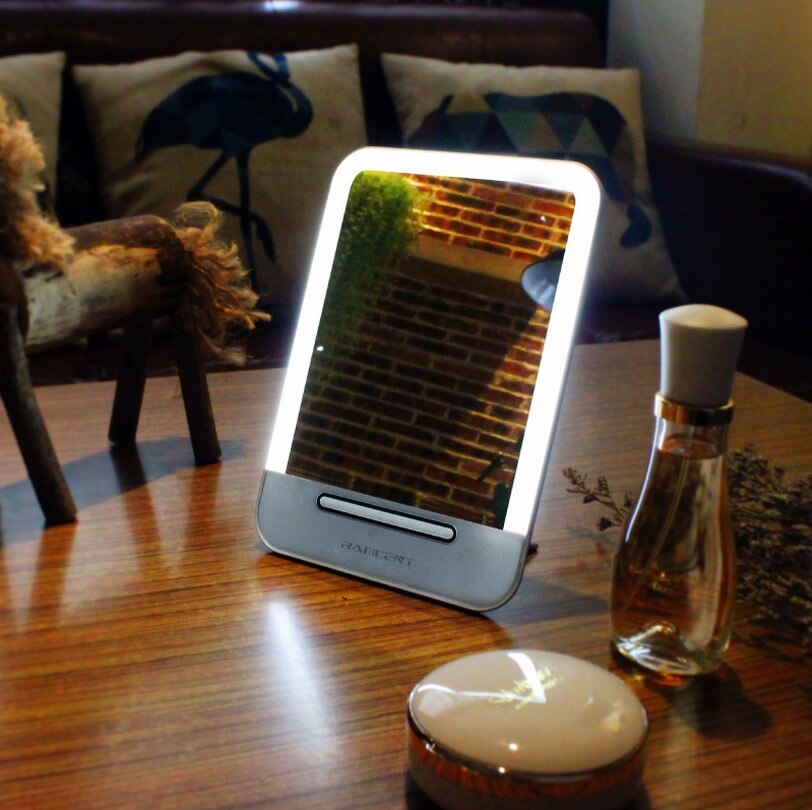 Touch led makeup mirror desktop fill light HD makeup mirror USB charging smart tablet storage mirror Countdown LCD