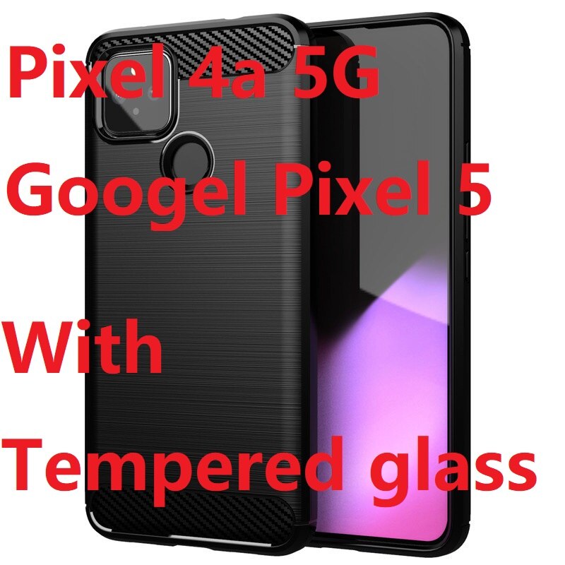 Carbon Fiber For Google Pixel 4a 5G Case + Tempered glass Soft Protection TPU Silicon Gel Skin Google Pixel 5 Cover