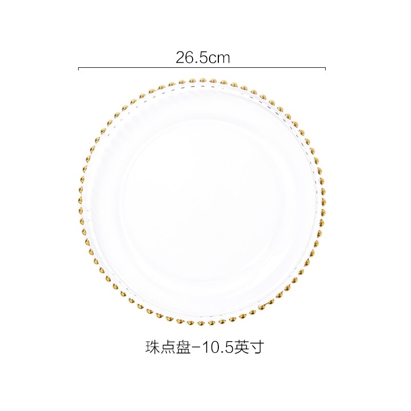 Luxury Gold Dinner Plate Glass Changer Service Plate Decorative Salad Dessert Ceramic Plate for Wedding Party Storage Tray: Glass -10.5 inches