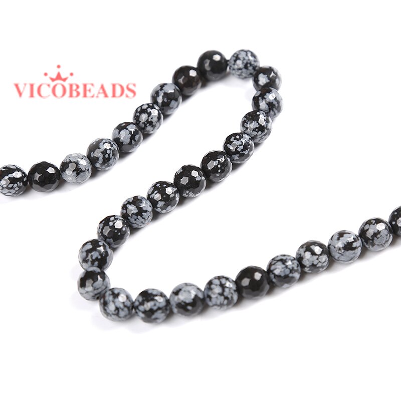 Cuentas de obsidiana de copo de nieve facetadas de piedra Natural de 4, 6, 8, 10, 12mm, para fabricación de joyas, pulsera Diy