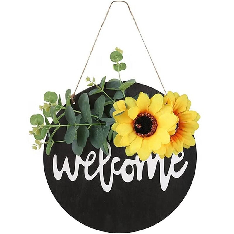 Welkom Krans Teken Patio Decor, Welkom Voordeur Ronde Houten Teken Opknoping Boerderij Veranda Lente Seizoen Welkom Teken