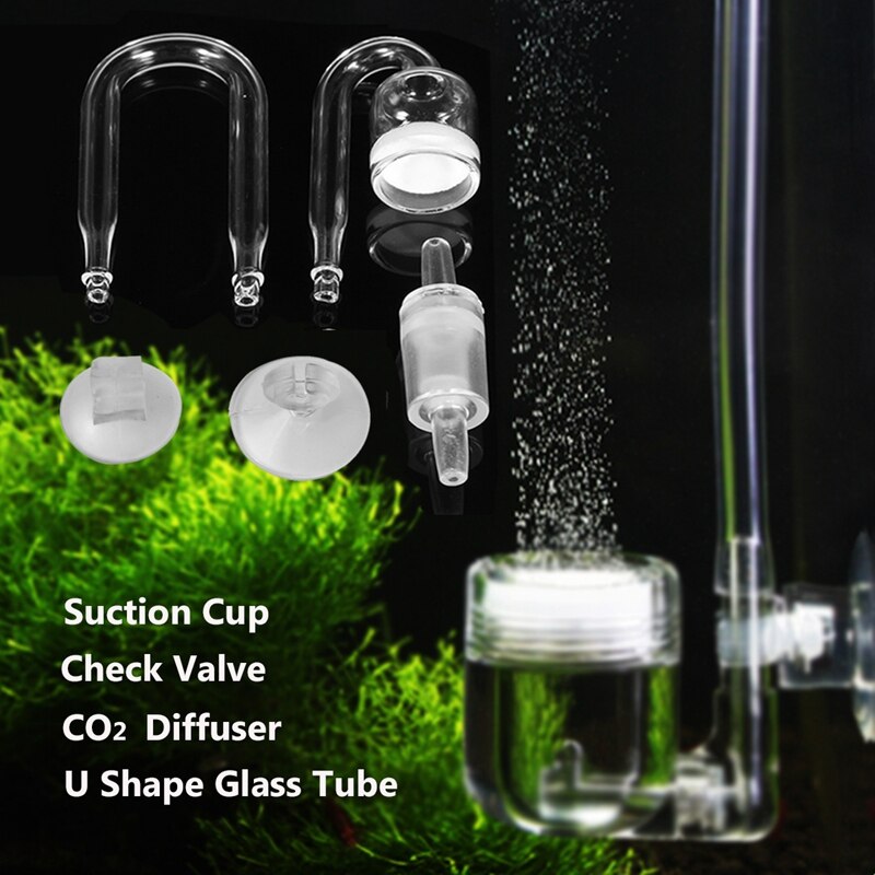 1 Set Aquarium CO2 System Diffuser Check Valve Parts U Shaped Glass Tube Bend Accessory DIY Diffusion Regulator Suction Cup
