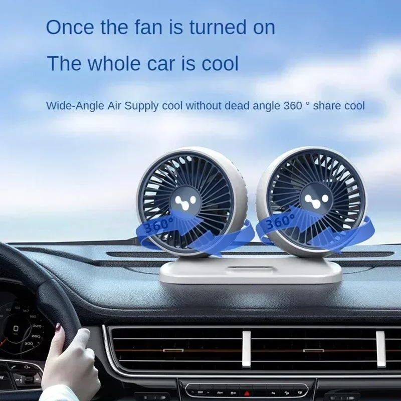 12 V 24 V Auto-Lüfter, Doppelkopf-Luftventilator, rotierender elektrischer Ventilator, 360-Grad-Auto-Lüfter, USB-Anschluss, Hochleistungskühler, Autozubehör