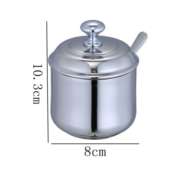 304 Edelstahl Gewürz Kasten Mit Löffel Gewürz Kasten Dosen Salz Pfeffer Kasten Panzer Kreative würzen Krug zucker schüssel mit löffel: 10.3xH8cm