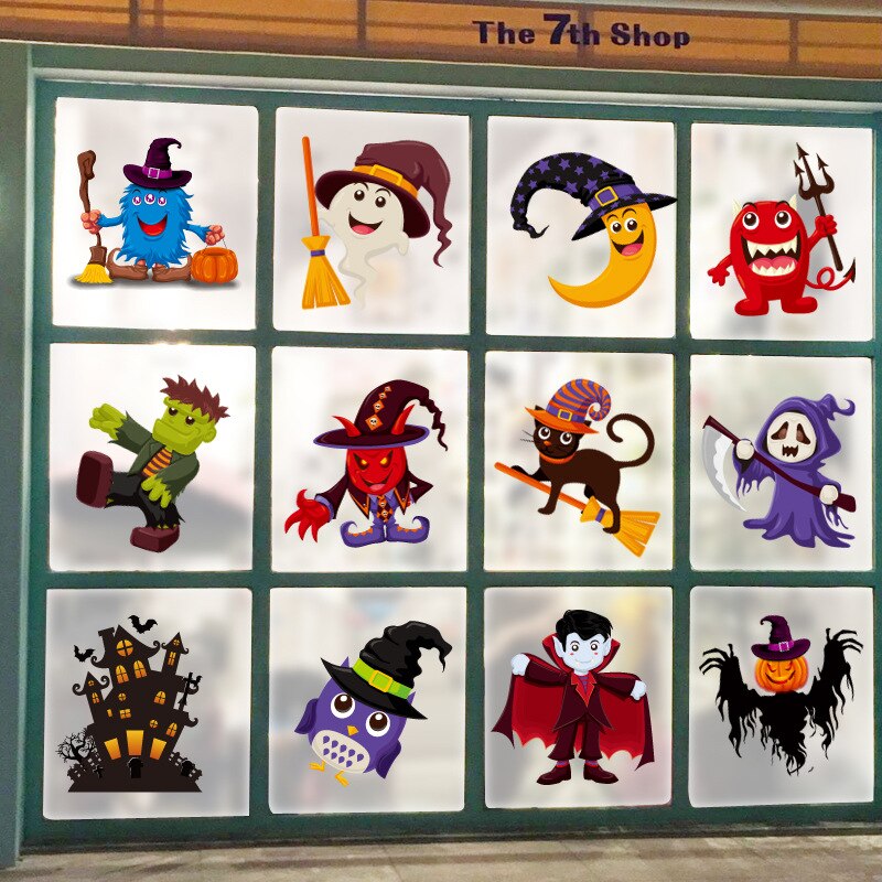 Halloween Window Stickers Wall Halloween Window Wall Decor Happy Halloween Decor For Home Haloween Sticker Door Deco: Pink