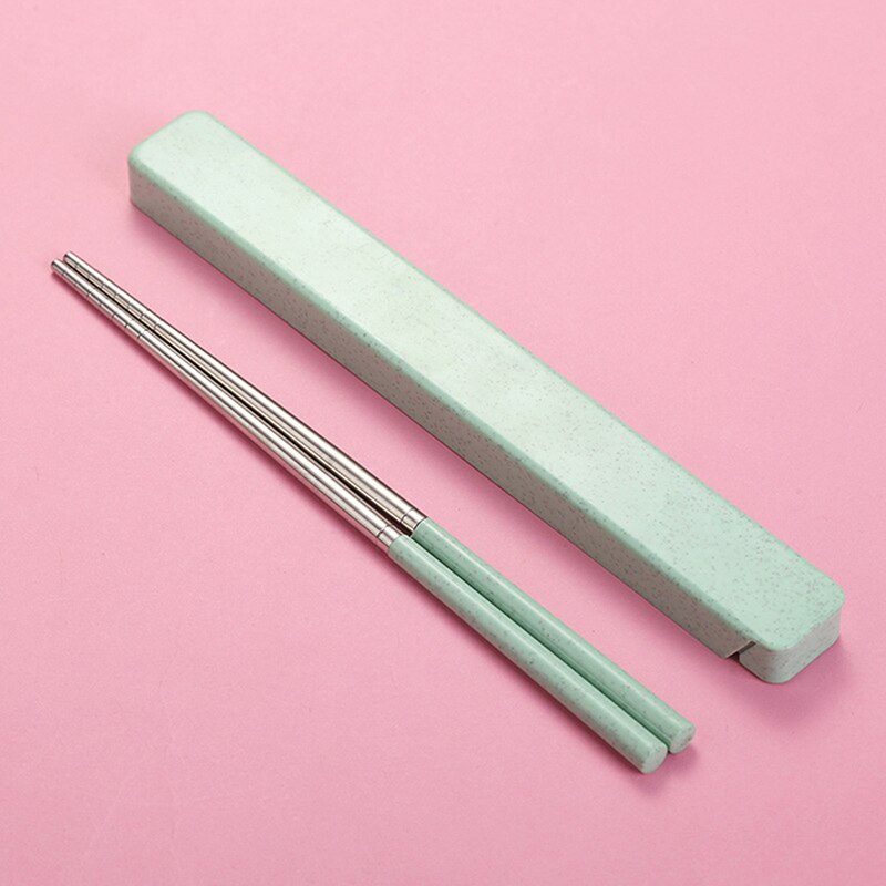 304 baguettes en acier inoxydable portable étudiant voyage baguettes réutilisables japonais sushi bento baguettes avec boîte de rangement: Green box B