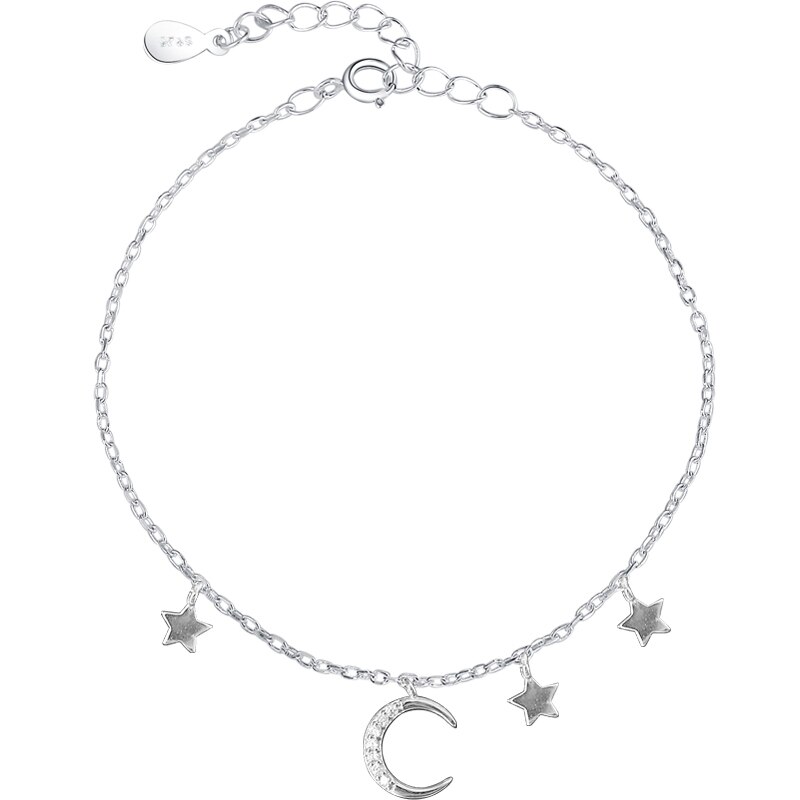 Silver Color Art Moon Stars Bracelet With Zircon Friendship Chain Bracelets Star Moon Charm Bracelets For Women Girl