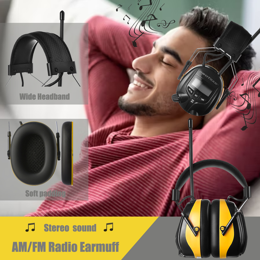 PROTEAR AM/FM Radio Headphones with Digital Display NRR 25dB Hearing Protection Noise Reduction Safety Earmuffs for Mowing