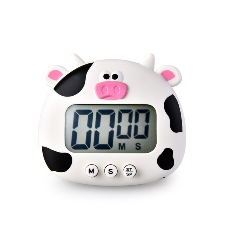 Niedlicher Cartoon-Tier-Countdown-Timer, Frosch-Kuh, digitaler Kochtimer mit Ständer: Grau
