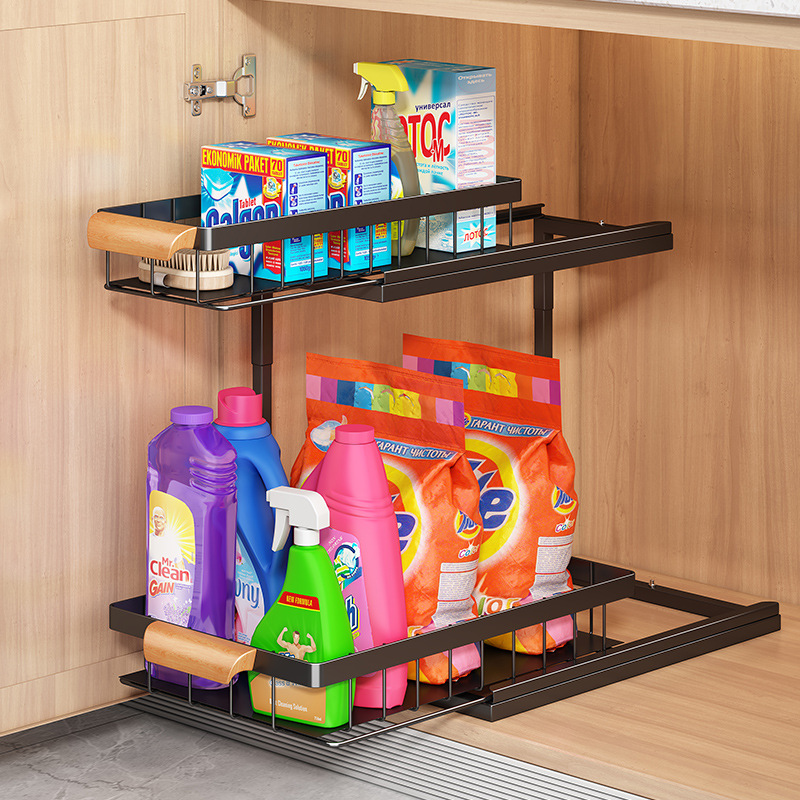 Organizadores y almacenamiento debajo del fregadero de 2 niveles con cajón deslizante, estante de baño multiusos, organizador para almacenamiento de cocina y baño: Rojo