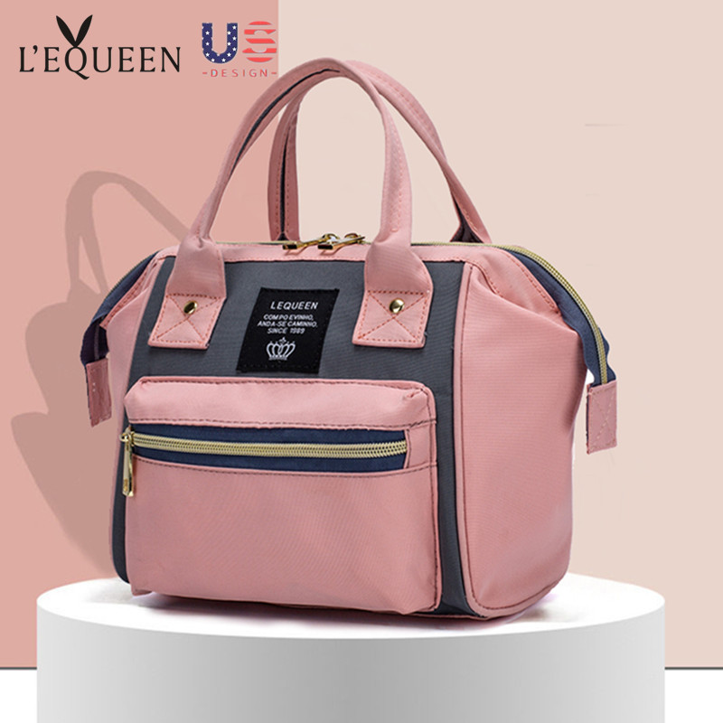 Lequeen-Mini bolsa de pañales de 2 tamaños, bolso de para madre y bebé,: Pink Gray-Small