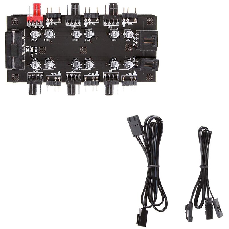 SATA 1 to 6 Way PWM/ARGB Device Expander 4Pin Cooling Fans Hub Splitter Cable 5V Power Socket Adapter Card for Computer