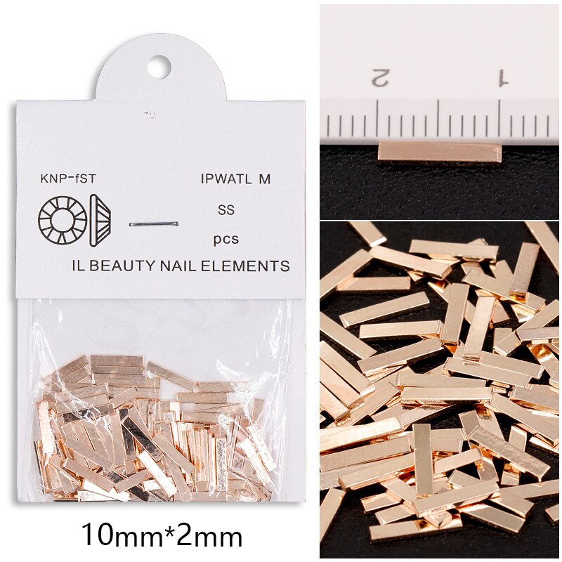 100 st/påse guldtacka silver svart 3d metall nageldekorationer legering berlocker för naglar tillbehör tillbehör verktyg 5 längder: 10mm roséguld