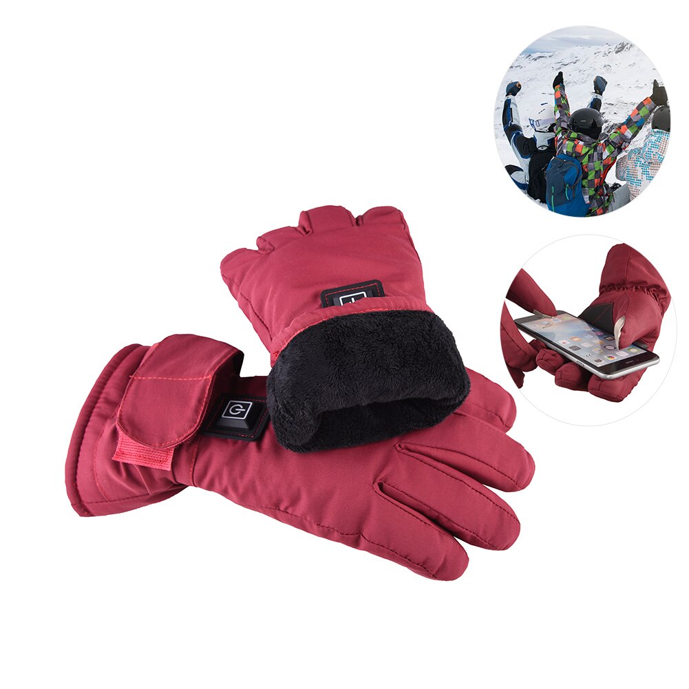Women Touch Screen Heated Gloves 7.4V 3 Temperature Levels Battery Heating Warmer Winter Waterproof Thermal Snow Skiing Mittens: UK With 2pcs Battery