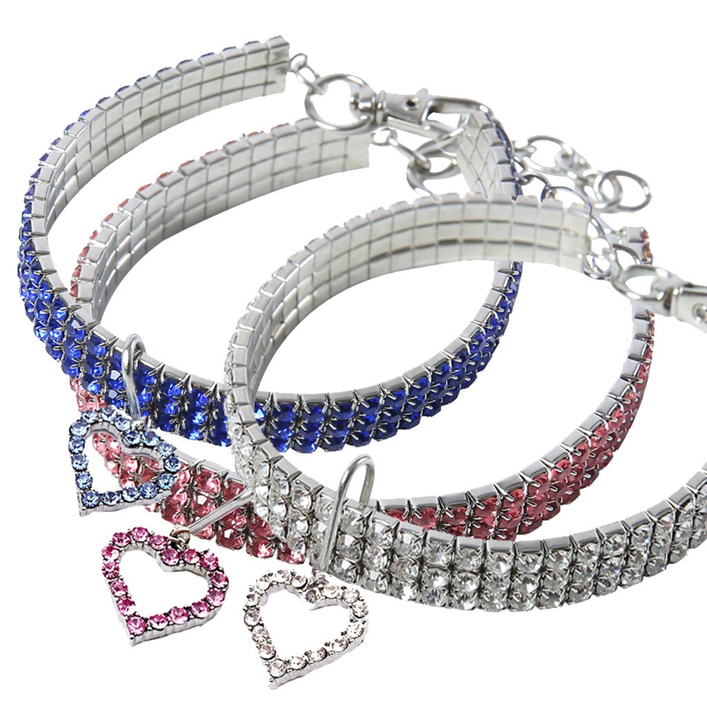 Mini Pet Dog Bling Rhinestone Chocker Collars Fancy Dog Heart Shaped Necklace Coleira Para Cachorr