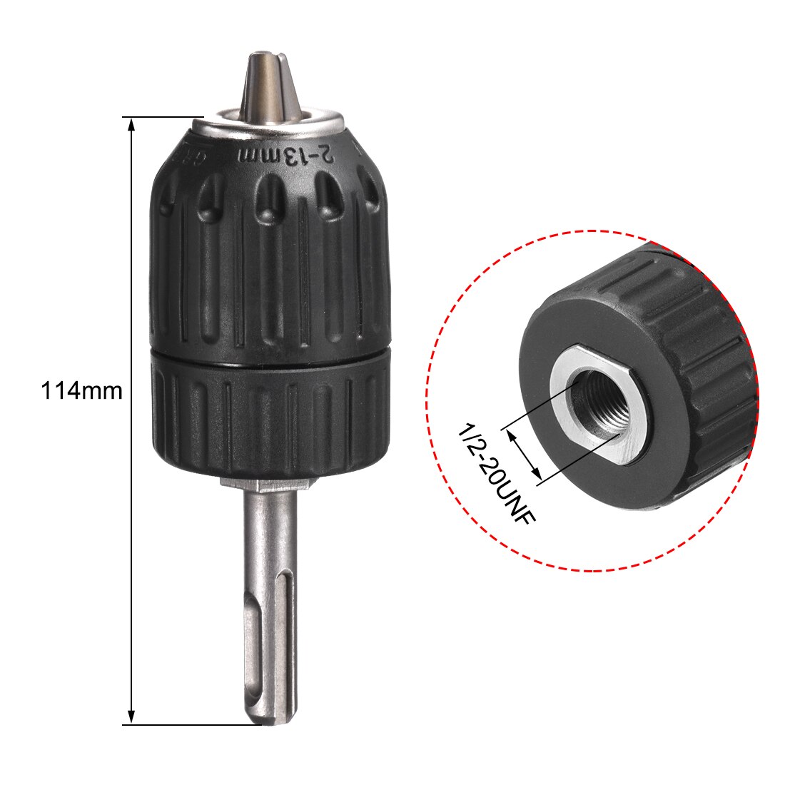 uxcell 1pcs 1/2" 3/8'' Drill Chuck Round/Hex Shank 3-Jaw Keyless Chuck with SDS-Plus 1/2inch-20UNF 3/8inch-24UNF