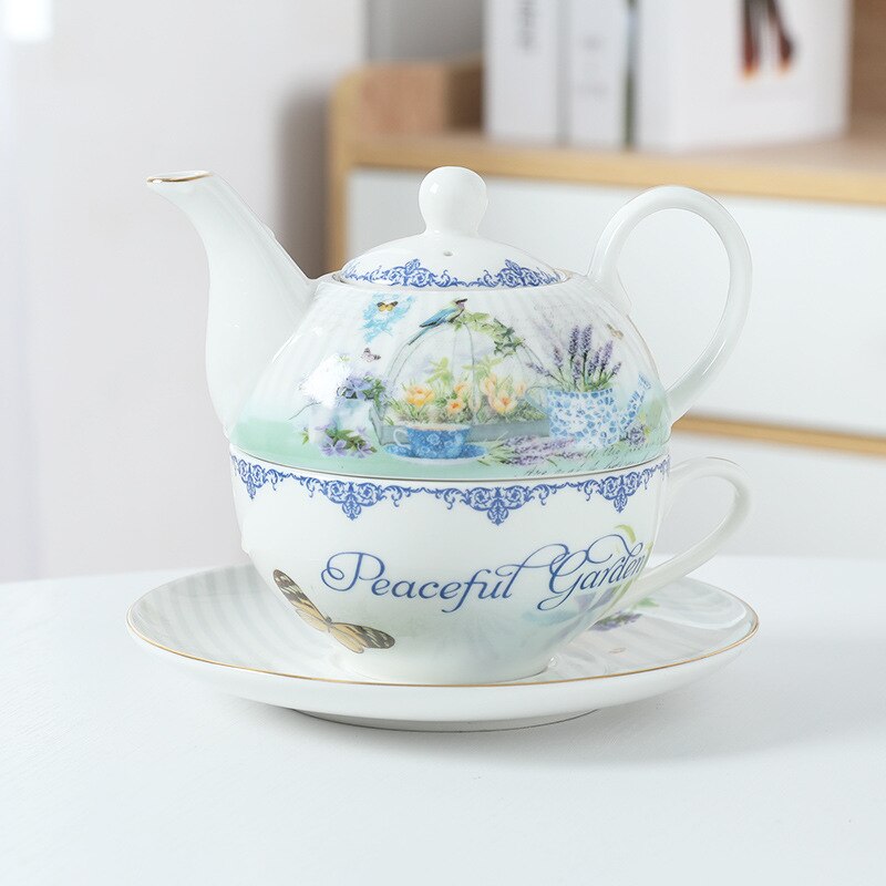 Ceramics Tea Set Afternoon Tea Teapot Cup Saucer Dish Set European Retro Printing Porcelain Tea Bowl Kitchen Drinkware: D