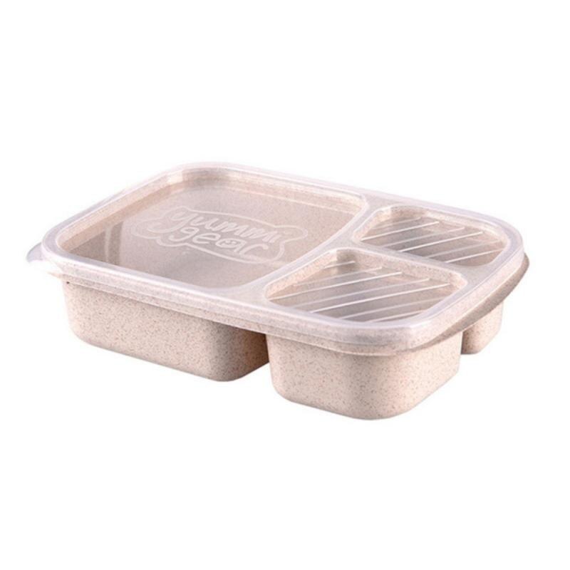 Boîte à Bento 3 compartiments, stockage des repas, préparation des aliments, conteneurs réutilisables, micro-ondable, maison paille de blé, boîte à déjeuner 1 pièce: Beige
