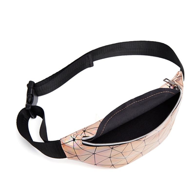 Disigner rhomboid holografisk fanny pack kvinnor midjeväskor cool personlighet geometrisk stöldskydd pu läder kudde 30 20