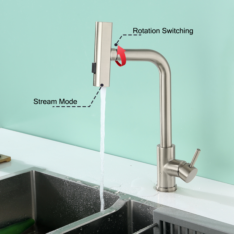 Baokemo stainless steel pull down water tap Single Handle sink three-in-one And Cold kitchen faucet
