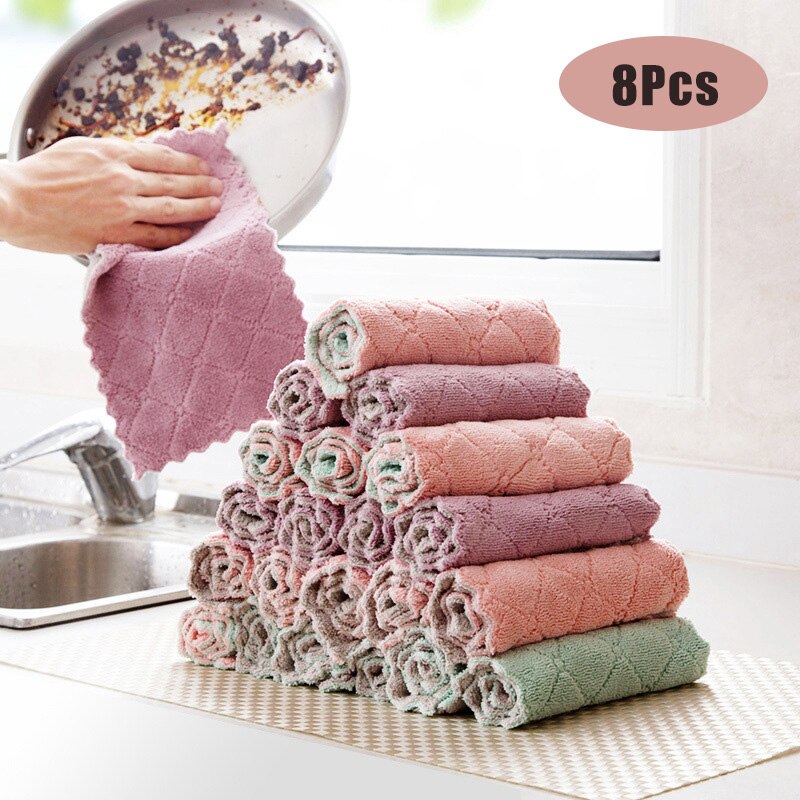8 Stks/partij Microfiber Keuken Handdoeken Super Absorberende Doekjes Non-stick Olie Vaatdoek Wassen Keuken Rag Cleaning Tools