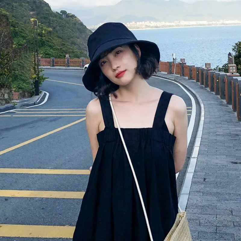 Sombrero de cubo de verano para mujer, ala ancha grande, algodón suave para exteriores, sombreros para el sol de Color sólido, gorra panamá plegable portátil para mujer/hombre