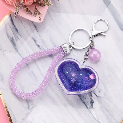 Novo estilo criativo acrílico coração chaveiro móvel sequin pacote de areia movediça acessórios automóvel pendurado ornamento: Purple