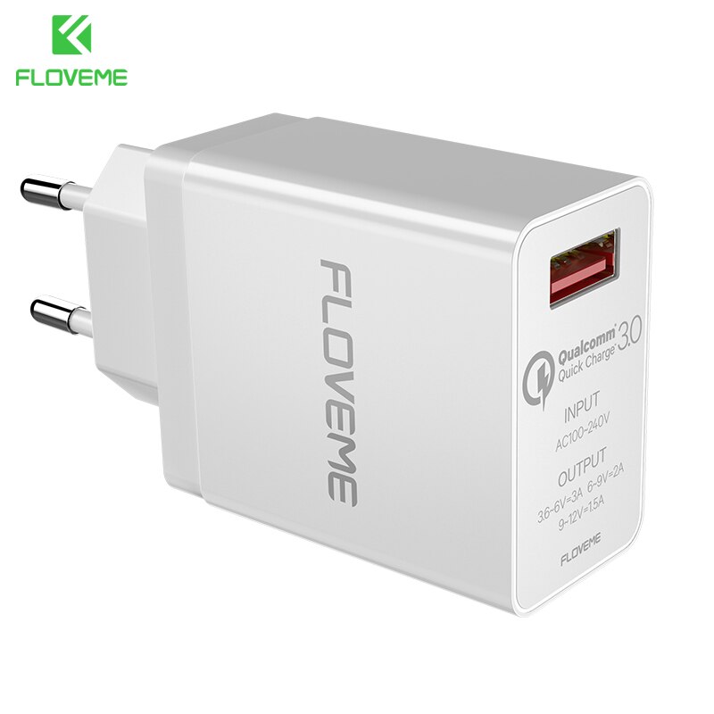 Floveme 18W Quick Charge 3.0 Usb Lader & Qc 2.0 Muur Telefoon Oplader Voor Iphone Samsung S8 S9 Xiao mi Mi 8 Snelle Oplader Voor Telefoon: White EU Plug