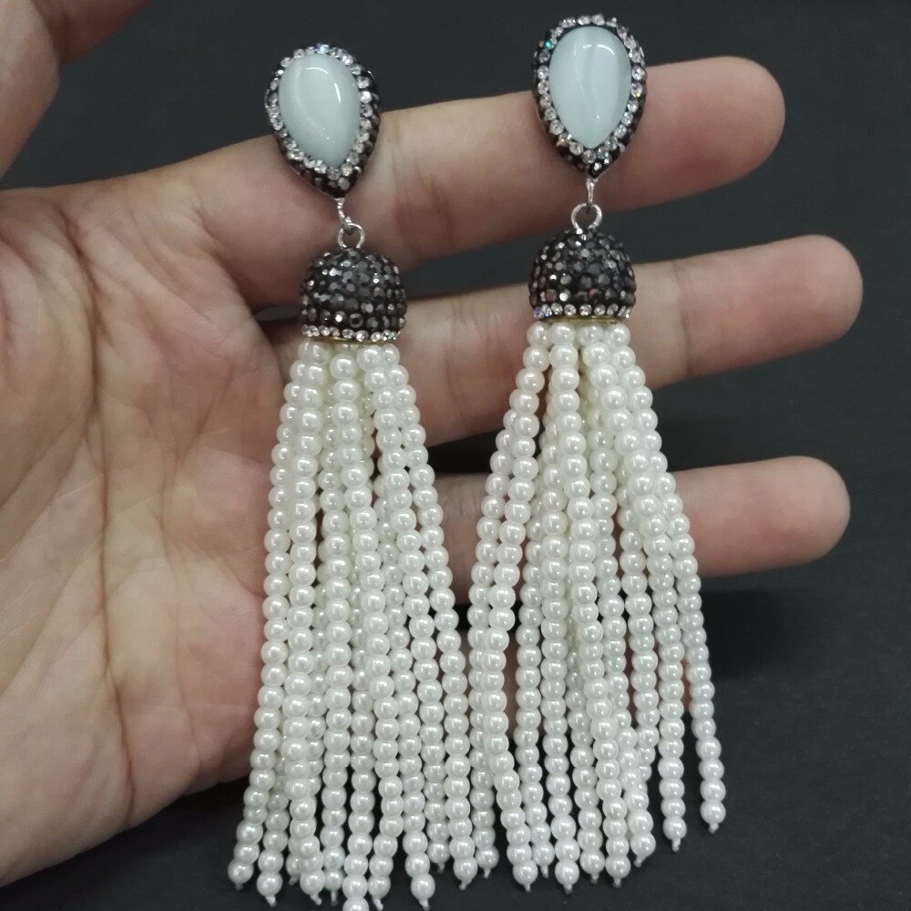 Bohemen Boho Pearl Sieraden Set Verstelbare Ring Pearl Bead Tassel Dangle Earring Connector Kwastje Ketting Charms Vrouwen