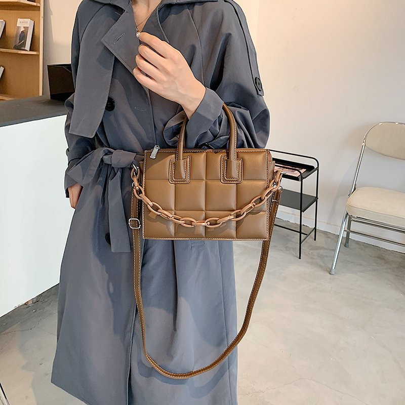 OLSITTI Lattice Pattern Leather Shoulder Bags for Women Minimalist Retro Female Handbag Crossbody