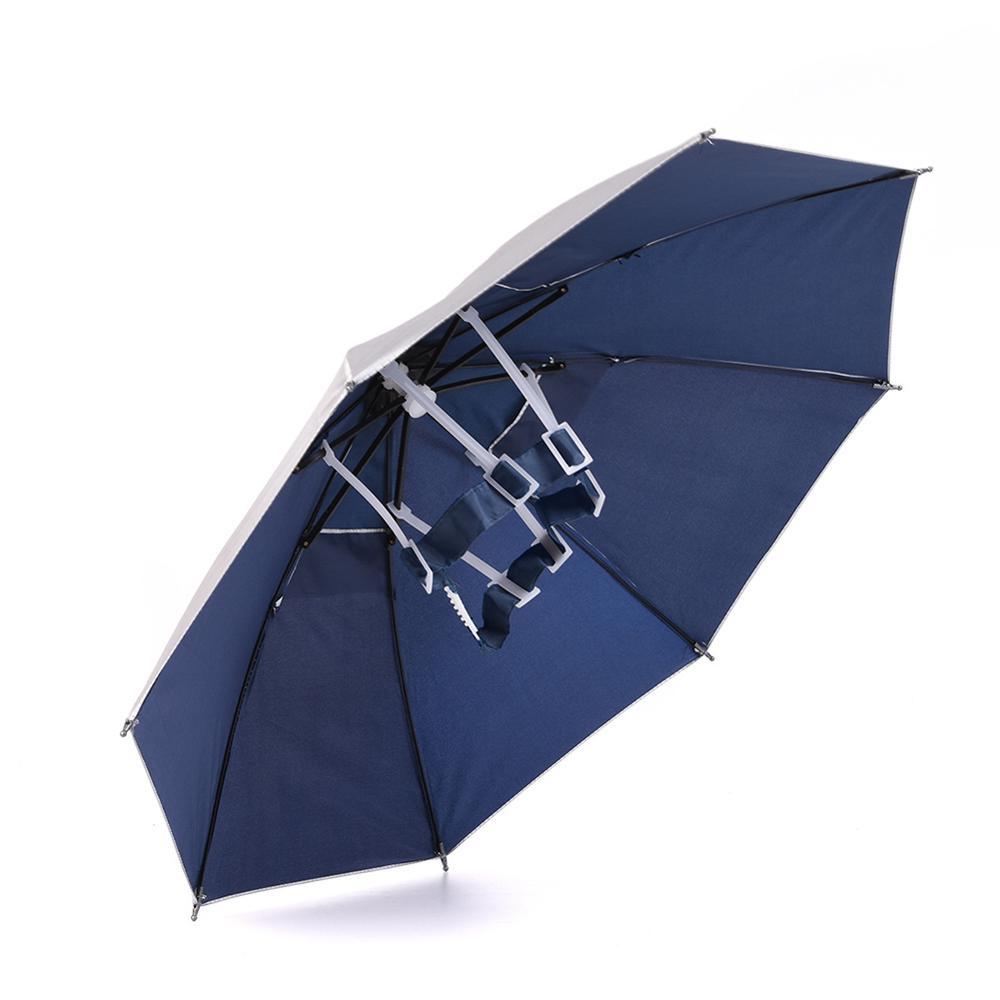 25,5 "paraguas sombrero plegable cabeza sombrero con paraguas manos libres sombrilla de protección solar para senderismo Camping pesca deporte al aire libre: Azul
