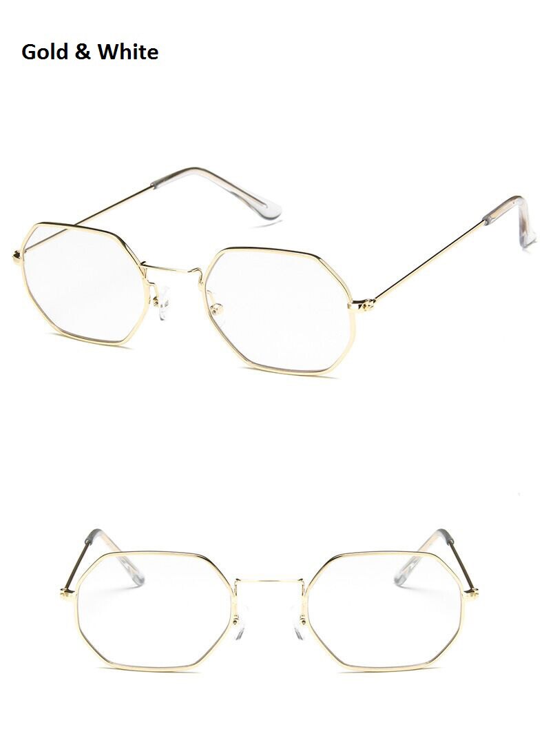 Gafas con montura dorada de aleación hexagonal para hombre y mujer, lentes ópticas Retro clásicas, transparentes, pequeñas: gold clear