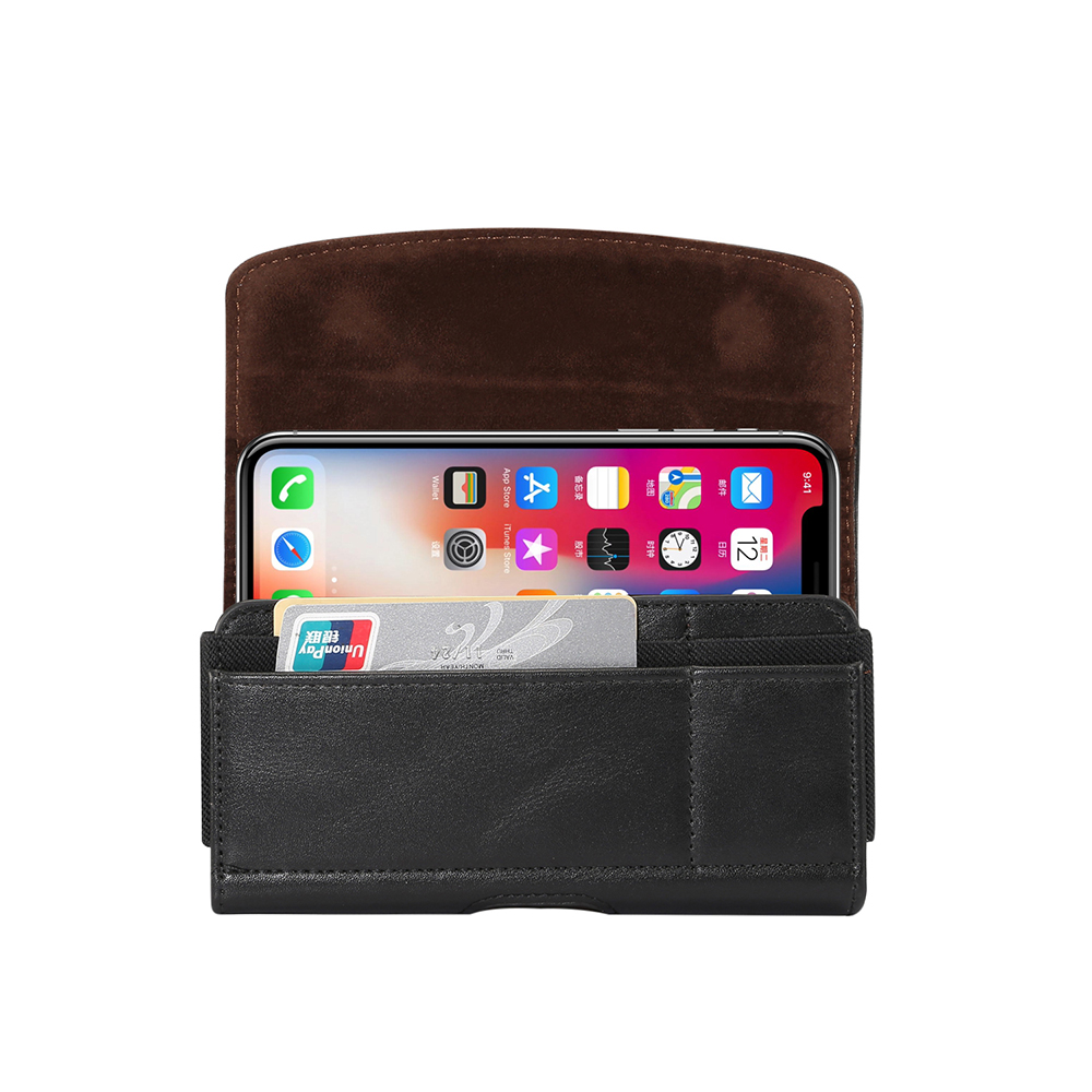 Funda Universal para teléfono móvil iPhone, Samsung, Funda de cuero Premium con Clip para cinturón y bucle incorporado para tarjeta de identificación