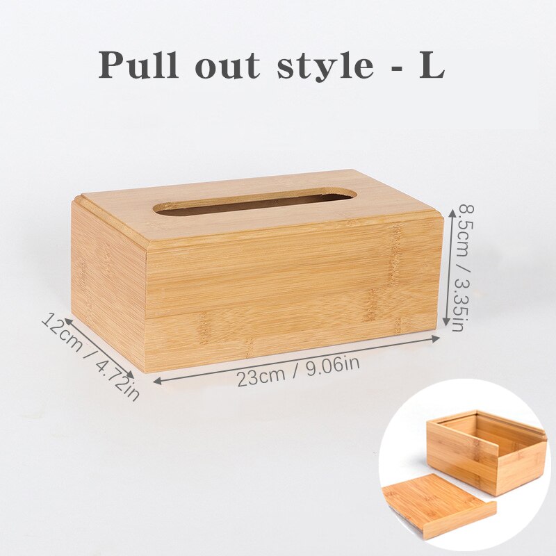 Bamboo Tissue Box Holder Storage Wood Paper Box Dining table Wooden Napkin Holder Tissue Case Canister Organizer Home Decoration: Pull out L
