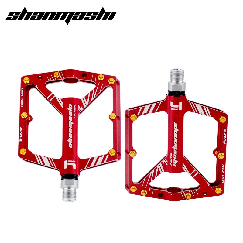 SMS S1 Fahrrad Pedale 8 Lagerbier Breite Nicht-Unterhose Luftfahrt Aluminium Legierung Fahrrad Pedal Ultra-dünne MTB Pedal Mit Fesseln: rot
