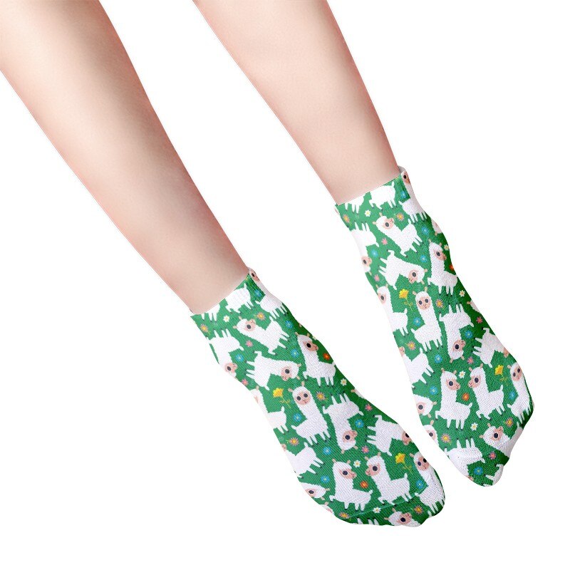 Cute Crew Cartoon Socks Women Animals Alpaca Patterned Socks Happy Korea Harajuku Kawaii Socks For