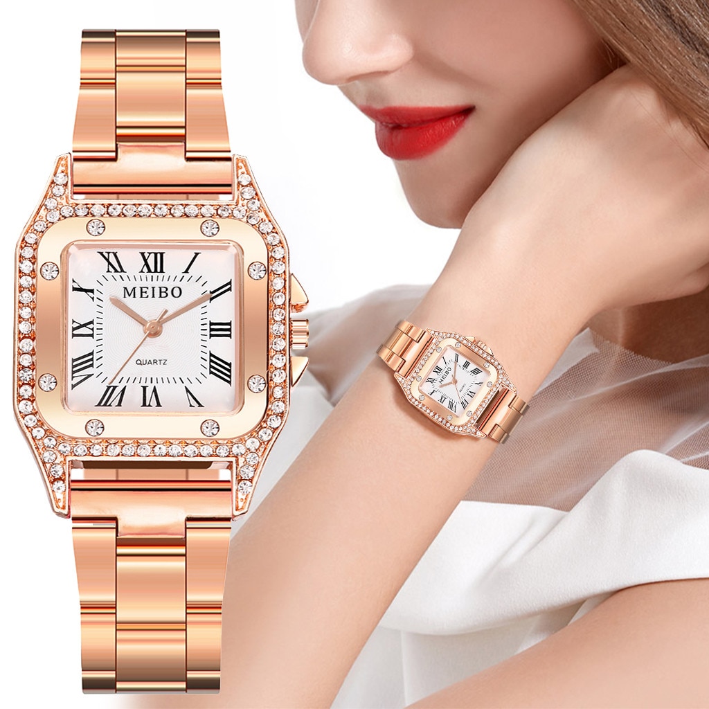 MEIBO minimaliste cadran carré en acier inoxydable avec montre à Quartz pour femmes