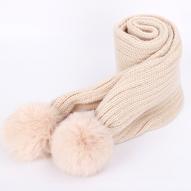 Bufanda de punto con pompón de Color sólido para niños, bufandas de algodón para niño y niña, envolturas de pañuelo de lana para bebé, novedad de