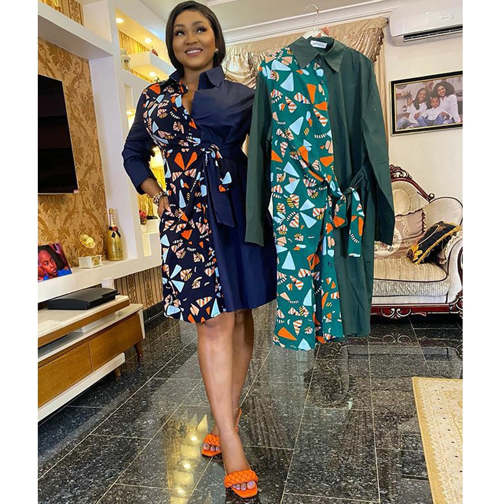 MD African Dresses For Women Africa Print Dashiki Shirt Dress Ankara Midi Dresses Cardigan Blouse Top Outfit